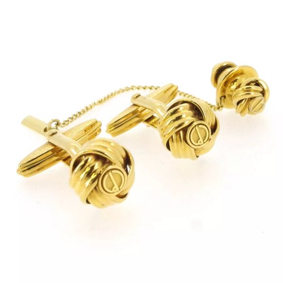 dunhill cuff 2 items set gold plated Authentic used T16826 - Picture 1 of 8